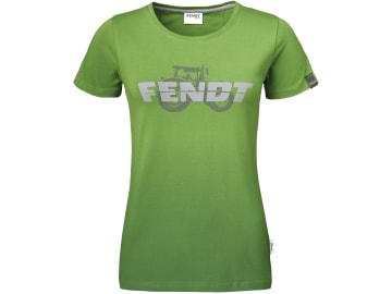 Fendt T-Shirt für Damen grün; grau, Logo-/Traktoraufdruck vorn, Logo hinten, mit Farbverlauf Fendt T-Shirt für Damen grün; grau, Logo-/Traktoraufdruck vorn, Logo hinten, mit Farbverlauf