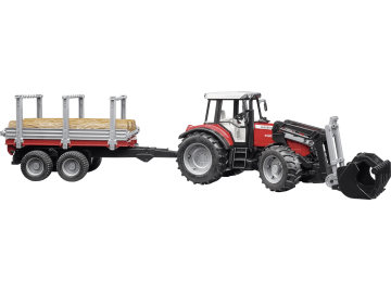 Bruder® Modell "Massey Ferguson Traktor 7480" mit Frontlader, Holztransportanhänger und 3 Baumstämmen 1:16, 02046 Bruder® Modell "Massey Ferguson Traktor 7480" mit Frontlader, Holztransportanhänger und 3 Baumstämmen 1:16, 02046