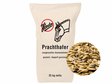 Höveler Prachthafer gewalzter, mehrfach gereinigter Hafer aus 1/3 Schwarzhafer und 2/3 Gelbhafer 25 kg Sack Höveler Prachthafer gewalzter, mehrfach gereinigter Hafer aus 1/3 Schwarzhafer und 2/3 Gelbhafer 25 kg Sack
