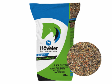 Höveler Kräutermüsli haferfreies und staubfreies Pferdefutter mit Kräutermischung Müsli 20 kg Sack Höveler Kräutermüsli haferfreies und staubfreies Pferdefutter mit Kräutermischung Müsli 20 kg Sack
