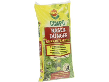 COMPO Rasendünger + Unkrautbarriere organisch-mineralischer NK 7+3 mit Eisen Fe, für einen dichten, konkurrenzstarken Rasen 10 kg Beutel COMPO Rasendünger + Unkrautbarriere organisch-mineralischer NK 7+3 mit Eisen Fe, für einen dichten, konkurrenzstarken Rasen 10 kg Beutel
