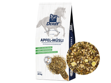 DERBY® Apfel-Müsli haferfreies, melassefreies Pferdefutter für leichtfuttrige und magenempfindliche Pferde 20 kg Sack DERBY® Apfel-Müsli haferfreies, melassefreies Pferdefutter für leichtfuttrige und magenempfindliche Pferde 20 kg Sack