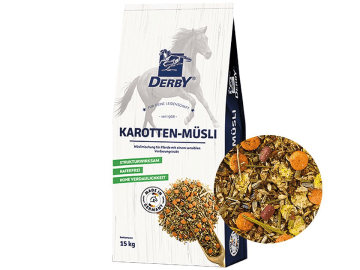 DERBY® Karotten-Müsli haferfreies Pferdefutter für leichtfuttrige Pferde mit sensiblem Verdauungstrakt 15 kg Sack DERBY® Karotten-Müsli haferfreies Pferdefutter für leichtfuttrige Pferde mit sensiblem Verdauungstrakt 15 kg Sack