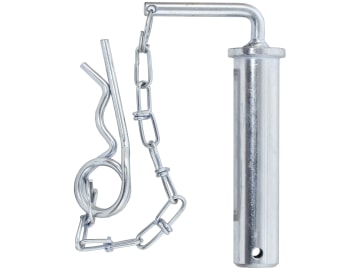 Anhängebolzen komplett mit Kette und Federstecker, doppelt gebogen, C 135 mm Anhängebolzen komplett mit Kette und Federstecker, doppelt gebogen, C 135 mm