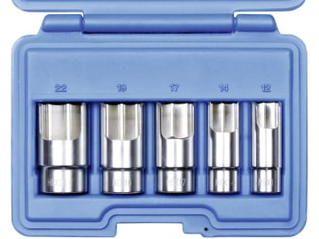 Steckschlüsselsatz "HEX" 3/8 ", 5-teilig, für die Montage von Hydraulik-, Luft- und Gas-Winkelstücken Steckschlüsselsatz "HEX" 3/8 ", 5-teilig, für die Montage von Hydraulik-, Luft- und Gas-Winkelstücken