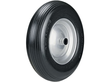 Knochenmuß Komplettrad "PU" 4.00 - 8 / 400x100 Rille, Felge Stahlblech, silber lackiert, Achse 100 x 17 mm Knochenmuß Komplettrad "PU" 4.00 - 8 / 400x100 Rille, Felge Stahlblech, silber lackiert, Achse 100 x 17 mm