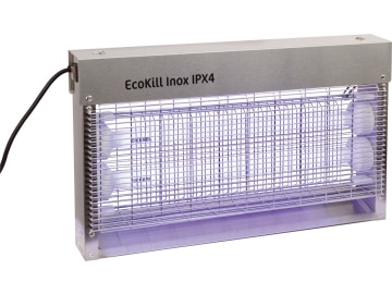 KERBL Fliegenvernichter "Eco Kill Inox IPX4" 2 x 15 W, blau, max. 150 m², Edelstahlgehäuse, spritzwassergeschützt, 299935 KERBL Fliegenvernichter "Eco Kill Inox IPX4" 2 x 15 W, blau, max. 150 m², Edelstahlgehäuse, spritzwassergeschützt, 299935