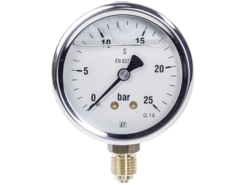 Hücobi Glyzerin-Manometer, Anschluss 1/4" unten, 0 bis 25 bar, 8128 006025 Hücobi Glyzerin-Manometer, Anschluss 1/4" unten, 0 bis 25 bar, 8128 006025
