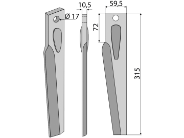Industriehof® Kreiseleggenzinken rechts 59,5 x 315 x 10,5 mm, Bohrung 17 mm für Lely, RH-80-R Industriehof® Kreiseleggenzinken rechts 59,5 x 315 x 10,5 mm, Bohrung 17 mm für Lely, RH-80-R