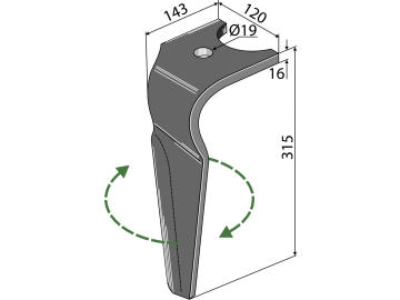 Industriehof® Kreiseleggenzinken rechts 120 x 315 x 16 mm, Bohrung 19 mm für Kuhn, RH-135-R Industriehof® Kreiseleggenzinken rechts 120 x 315 x 16 mm, Bohrung 19 mm für Kuhn, RH-135-R