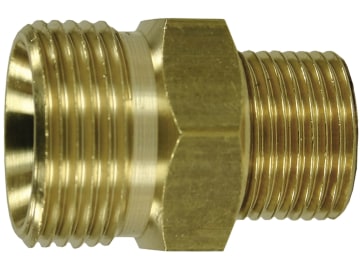Gewindenippel M 22 x 1,5 AG - 3/8" AG, Messing, mit Konus (AGR), für Hand-/Drehverschraubungen, Hochdruckreiniger Weidner Gewindenippel M 22 x 1,5 AG - 3/8" AG, Messing, mit Konus (AGR), für Hand-/Drehverschraubungen, Hochdruckreiniger Weidner