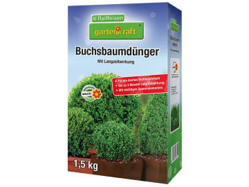 gartenkraft® Buchsbaumdünger mit Langzeitwirkung NPK 15+9.5+15 mit Langzeitwirkung für Buchsbäumen und -hecken 1,5 kg Schachtel gartenkraft® Buchsbaumdünger mit Langzeitwirkung NPK 15+9.5+15 mit Langzeitwirkung für Buchsbäumen und -hecken 1,5 kg Schachtel