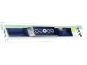 Rasenmähermesser Länge 380 mm, ZB rund, 25,4 mm, AB oval, 9,5 x 38 mm, stark gekröpft mit Reduzierringen, für universal Rasenmähermesser Länge 380 mm, ZB rund, 25,4 mm, AB oval, 9,5 x 38 mm, stark gekröpft mit Reduzierringen, für universal