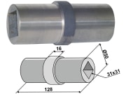 Lagerwelle für Lagerung mit Vierkantwelle 30 x 30 mm, 50 x 31; 31 x 128 mm Lagerwelle für Lagerung mit Vierkantwelle 30 x 30 mm, 50 x 31; 31 x 128 mm