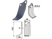 Fräsmesser 135 x 60 x 5 mm Bohrung 10,5 mm links für Agria Fräsmesser 135 x 60 x 5 mm Bohrung 10,5 mm links für Agria