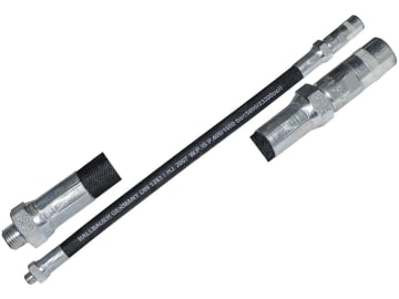 Samoa-Hallbauer Gummi-Panzerschlauch "110/M", M 10 x 1, 300 mm, 2-lagig, mit 4-Backen-Profi-Mundstück, für Fettpressen Samoa-Hallbauer Gummi-Panzerschlauch "110/M", M 10 x 1, 300 mm, 2-lagig, mit 4-Backen-Profi-Mundstück, für Fettpressen