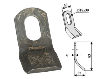 Industriehof® Y-Messer 83 x 40 x 6 mm, Bohrung 30 x 18 mm, für Mulcher: Howard, 63-HOW-51 Industriehof® Y-Messer 83 x 40 x 6 mm, Bohrung 30 x 18 mm, für Mulcher: Howard, 63-HOW-51