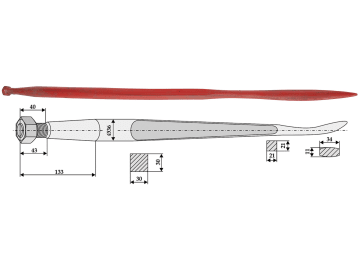 Industriehof® Löffelzinken 1.100 mm; 1.250 mm, M 22 x 1,5, mit konischer Mutter, für Baas, Trima Industriehof® Löffelzinken 1.100 mm; 1.250 mm, M 22 x 1,5, mit konischer Mutter, für Baas, Trima