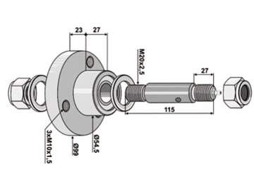Industriehof® Lagerung M 20 x 2,5, Ø außen 54,5 mm; 100 mm, Lochkreis 80 mm, für Sechscheibe, 31-0094 Industriehof® Lagerung M 20 x 2,5, Ø außen 54,5 mm; 100 mm, Lochkreis 80 mm, für Sechscheibe, 31-0094