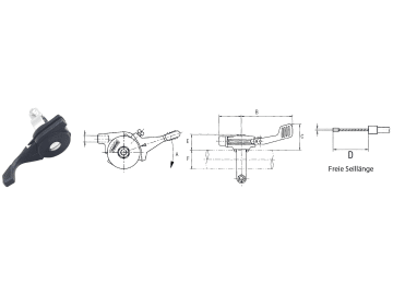 Regulierhebel rechts Magura 14, 150 °, Hub 42 mm, E 19 mm, Übersetzung 1:3,3 Regulierhebel rechts Magura 14, 150 °, Hub 42 mm, E 19 mm, Übersetzung 1:3,3