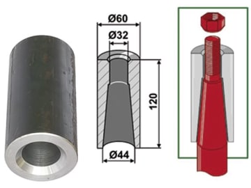 Industriehof® Einschweißbuchse Ø innen 32 mm; 44 mm, Ø außen 60 mm, für Zinken mit Gewinde M28, 18100-25 Industriehof® Einschweißbuchse Ø innen 32 mm; 44 mm, Ø außen 60 mm, für Zinken mit Gewinde M28, 18100-25