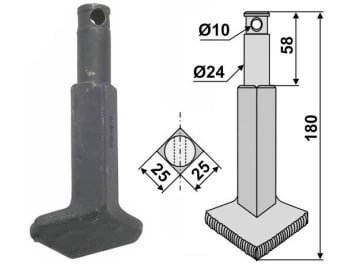 Industriehof® Rotorzinken links/rechts 180 x 25 x 25 mm, mit aufgeschweißter Verschleißzone, Bohrung 10 mm für Rau, RH90S Industriehof® Rotorzinken links/rechts 180 x 25 x 25 mm, mit aufgeschweißter Verschleißzone, Bohrung 10 mm für Rau, RH90S