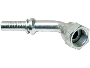 Dichtnippel "DKR" 45 °, DN 10 - 3/8", 1/2"-14, flachdichtend, mit gecrimpter Mutter Dichtnippel "DKR" 45 °, DN 10 - 3/8", 1/2"-14, flachdichtend, mit gecrimpter Mutter