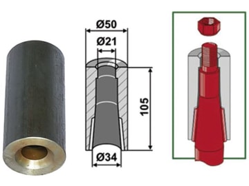 Industriehof® Einschweißbuchse Ø innen 21 mm; 34 mm, Ø außen 50 mm, für Zinken mit Verdrehsicherung, 18100-32 Industriehof® Einschweißbuchse Ø innen 21 mm; 34 mm, Ø außen 50 mm, für Zinken mit Verdrehsicherung, 18100-32