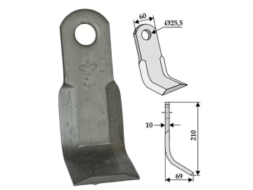 Industriehof® Y-Messer 210 x 60 x 10 mm, Bohrung 25,5 mm, für Breviglieri, 63-BRE-17 Industriehof® Y-Messer 210 x 60 x 10 mm, Bohrung 25,5 mm, für Breviglieri, 63-BRE-17