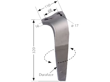 Industriehof® Kreiseleggenzinken links/rechts Duraface-Beschichtung 110 x 320 x 16 mm, Bohrung 17 mm für Kuhn Industriehof® Kreiseleggenzinken links/rechts Duraface-Beschichtung 110 x 320 x 16 mm, Bohrung 17 mm für Kuhn