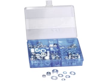 Kombi-Sortiment 135-teilig in Kunststoffbox, DIN 125; DIN 127; DIN 934, verzinkt Kombi-Sortiment 135-teilig in Kunststoffbox, DIN 125; DIN 127; DIN 934, verzinkt