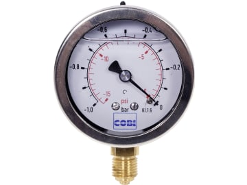 Hücobi Glyzerin-Vakuum-Manometer Anschluss 1/4" unten Anzeigebereich -1 bis 0 bar, 8117 006000 Hücobi Glyzerin-Vakuum-Manometer Anschluss 1/4" unten Anzeigebereich -1 bis 0 bar, 8117 006000