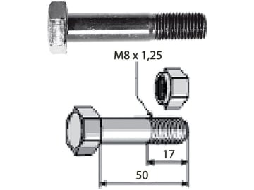 Industriehof® Sechskantschraube M 8 x 1,25 x 50 - 10.9 mit Sicherungsmutter für Agria, 63-855-1 Industriehof® Sechskantschraube M 8 x 1,25 x 50 - 10.9 mit Sicherungsmutter für Agria, 63-855-1