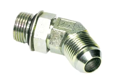 Winkel-Einschraubverschraubung "WE-JR", 45 °, 7/8"-14/7/8"-14, einstellbar, O-Ring und Dichtscheibe, Außenkonus 74° Winkel-Einschraubverschraubung "WE-JR", 45 °, 7/8"-14/7/8"-14, einstellbar, O-Ring und Dichtscheibe, Außenkonus 74°