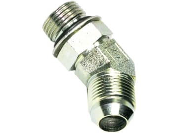 Winkel-Einschraubverschraubung "WE-JM", 45 °, metrisch, zylindrisch/zöllig, UNF-UN, einstellbar, Dichtscheibe, O-Ring, Kammerring, Außenkonus 74° Winkel-Einschraubverschraubung "WE-JM", 45 °, metrisch, zylindrisch/zöllig, UNF-UN, einstellbar, Dichtscheibe, O-Ring, Kammerring, Außenkonus 74°