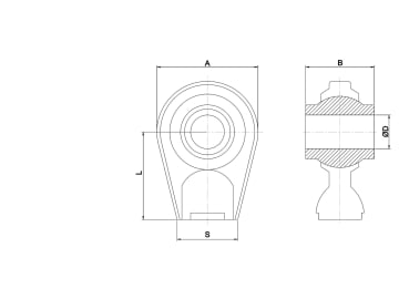 Schema Anschweißkugelauge, A=75 mm, B=51 mm, D=25,6 mm, L=65 mm, für Hydraulikzylinder mit Ø Kolben 60 mm; 63 mm; 65 mm; 70 mm Schema Anschweißkugelauge, A=75 mm, B=51 mm, D=25,6 mm, L=65 mm, für Hydraulikzylinder mit Ø Kolben 60 mm; 63 mm; 65 mm; 70 mm