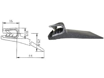 Dichtungsprofil für Verdeckmittelteile und alte Verdecke, Klemmbereich 2 – 4 mm Dichtungsprofil für Verdeckmittelteile und alte Verdecke, Klemmbereich 2 – 4 mm
