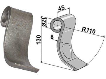 Industriehof® Schlegelmesser 130 x 45 x 8 mm, Bohrung 21 mm, für Spearhead Fräsen, 63-SPH-52 Industriehof® Schlegelmesser 130 x 45 x 8 mm, Bohrung 21 mm, für Spearhead Fräsen, 63-SPH-52