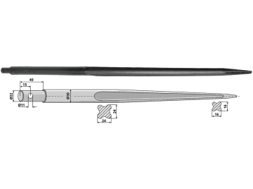 Industriehof® Frontladerzinken 820 mm, Ø 22 mm; 30 mm, spitz, gerade, mit Schaft, für Samson, 18820 Industriehof® Frontladerzinken 820 mm, Ø 22 mm; 30 mm, spitz, gerade, mit Schaft, für Samson, 18820