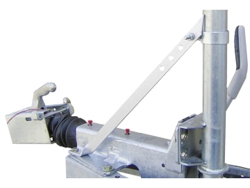 Stützradstrebe mit Schelle, Stahl, feuerverzinkt, für Rundrohrstützrad Ø 60 mm Stützradstrebe mit Schelle, Stahl, feuerverzinkt, für Rundrohrstützrad Ø 60 mm