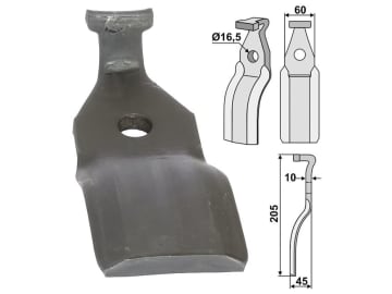 Industriehof® Rotorzinken links/rechts 205 x 60 x 10 mm, Bohrung 16,5 mm für Pegoraro, PEG-28 Industriehof® Rotorzinken links/rechts 205 x 60 x 10 mm, Bohrung 16,5 mm für Pegoraro, PEG-28