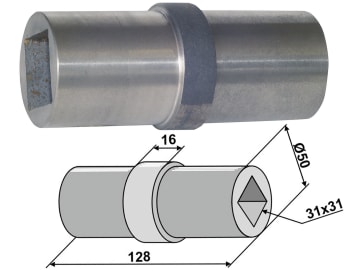 Industriehof® Lagerwelle für Lagerung mit Vierkantwelle 30 x 30 mm, 50 x 31; 31 x 128 mm, 31-0061E Industriehof® Lagerwelle für Lagerung mit Vierkantwelle 30 x 30 mm, 50 x 31; 31 x 128 mm, 31-0061E