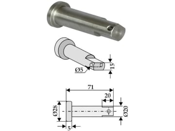 Industriehof® Bolzen Ø 20 x 71 mm, Bohrung 5 mm für Gyro, 63-NIC-81 Industriehof® Bolzen Ø 20 x 71 mm, Bohrung 5 mm für Gyro, 63-NIC-81