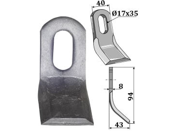 Industriehof® Y-Messer 94 x 40 x 8 mm, Bohrung 35 x 17 mm, für Orsi, 63-ZZZ-11 Industriehof® Y-Messer 94 x 40 x 8 mm, Bohrung 35 x 17 mm, für Orsi, 63-ZZZ-11