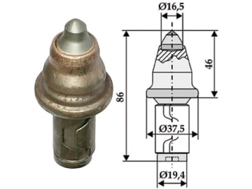 Industriehof® Rundschaftmeißel für Straßenfräse mit Hartmetalleinsatz mit steiler Spitze, Ø Anschluss 19,4 mm, Ø 16,5 mm; 37,5 mm, 635-0038 Industriehof® Rundschaftmeißel für Straßenfräse mit Hartmetalleinsatz mit steiler Spitze, Ø Anschluss 19,4 mm, Ø 16,5 mm; 37,5 mm, 635-0038