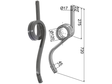Industriehof® Spurlockerzinken 720 x 25 x 25 mm ohne Schar, Abgang Windung vorn, für universal, 10.4721 Industriehof® Spurlockerzinken 720 x 25 x 25 mm ohne Schar, Abgang Windung vorn, für universal, 10.4721