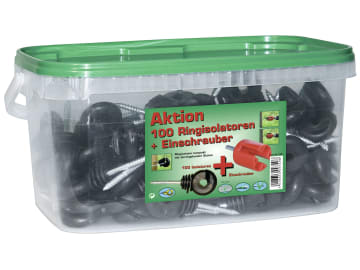 Ako Ringisolator 100 St., Holzgewinde, schwarz, mit Einschrauber, für Drähte und Litzen, 44314/1003E Ako Ringisolator 100 St., Holzgewinde, schwarz, mit Einschrauber, für Drähte und Litzen, 44314/1003E