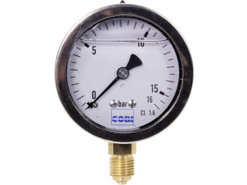Hücobi Glyzerin-Manometer, Anschluss 1/4" unten, 0 bis 16 bar, 8128 006016 Hücobi Glyzerin-Manometer, Anschluss 1/4" unten, 0 bis 16 bar, 8128 006016