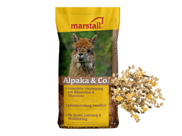 marstall® Alpaka + Co komplette Versorgung mit Mineralien und Vitaminen für Kamelide Müsli 15 kg Sack marstall® Alpaka + Co komplette Versorgung mit Mineralien und Vitaminen für Kamelide Müsli 15 kg Sack