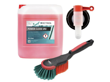 Set: TECTROL POWER CLEAN UNI mit Felgenbürste und Auslaufhahn Set: TECTROL POWER CLEAN UNI mit Felgenbürste und Auslaufhahn